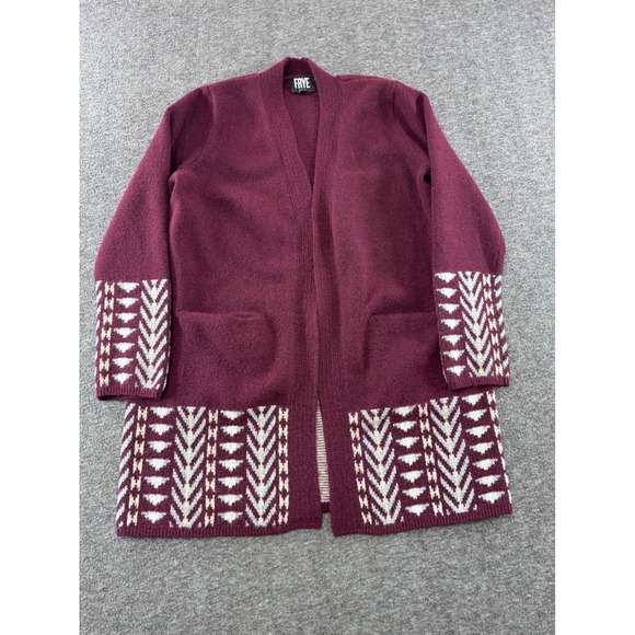 Frye Sweaters - Frye Womens Burgundy Southwestern Geometric Open Front Cardigan Sweater Medium